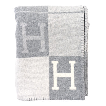 HERMES Wool Cashmere Avalon III Blanket Ecru Gris Clair