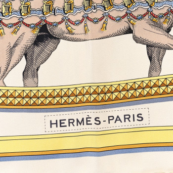 HERMES Silk Grand Apparat Forever Scarf 90 Creme Gold Multicolore