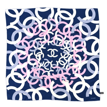 CHANEL Silk CC Square Scarf Blue