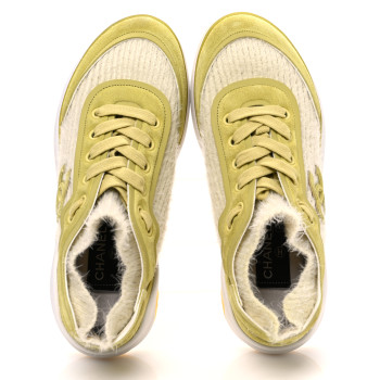 CHANEL Suede Calfskin Stretch Fabric CC Sneakers 35 Yellow