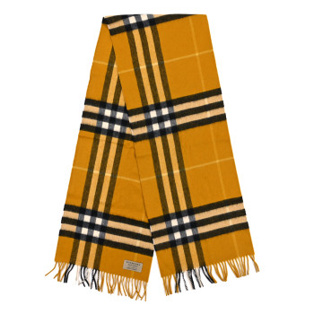 BURBERRY Cashmere House Check Fringe Scarf Yellow