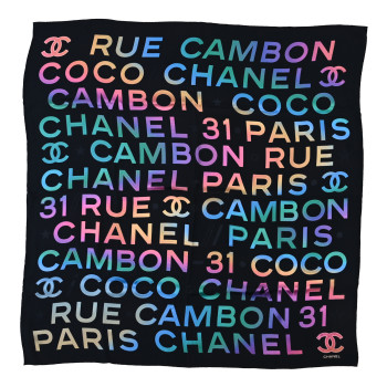 CHANEL Silk Rue Cambon CC Square Scarf Black Multicolor