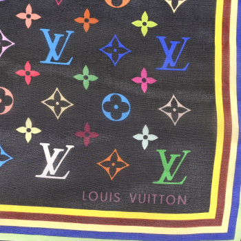 LOUIS VUITTON Silk Multicolor Square Scarf Black