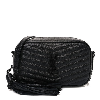 SAINT LAURENT Grain De Poudre Matelasse Monochrome Monogram Mini Lou Camera Bag Black