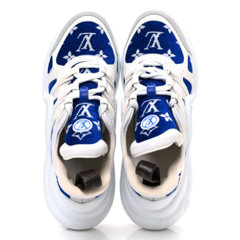 LOUIS VUITTON Jacquard Velvet Monogram LV Archlight Sneakers 37.5 White Blue
