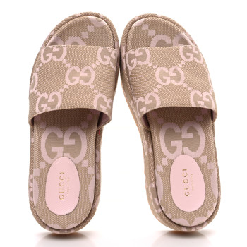 GUCCI Monogram Jumbo GG Angelina Platform 55mm Slide Sandals 37 Beige Perfect Pink