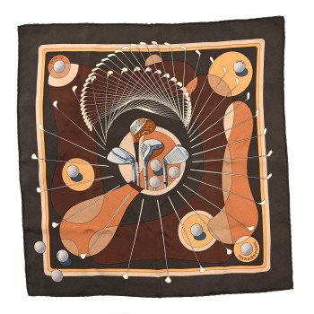 HERMES Silk Swing Pocket Square Scarf 45 Chocolate Beige