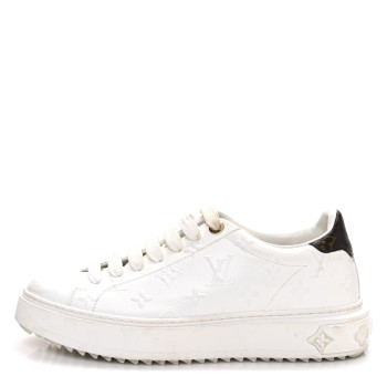 LOUIS VUITTON Lambskin Embossed Monogram Time Out Sneakers 39 White