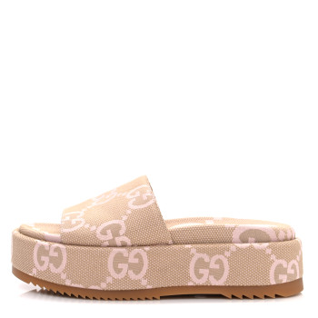 GUCCI Monogram Jumbo GG Angelina Platform 55mm Slide Sandals 37 Beige Perfect Pink