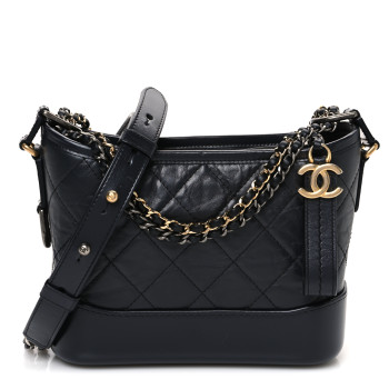 CHANEL Aged Calfskin Quilted Small Gabrielle Hobo Dark Grey