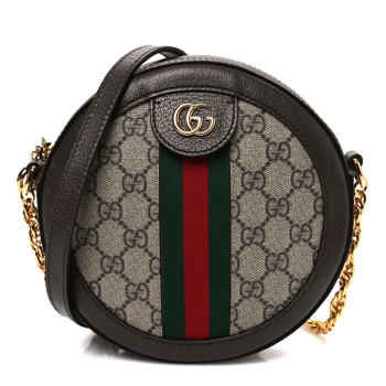 GUCCI GG Supreme Monogram Web Mini Ophidia Round Shoulder Bag Brown
