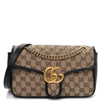 GUCCI Monogram Matelasse Diagonal Small GG Marmont Shoulder Bag Beige Black