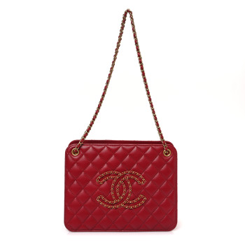 CHANEL Calfskin Quilted CC Chain Accordion Tote Red