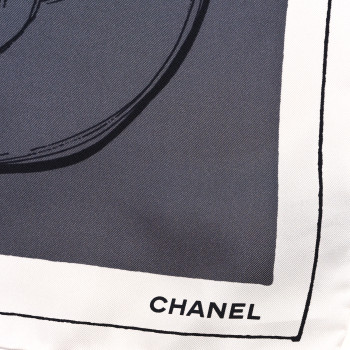CHANEL Silk Camellia Jacket Flower Print Scarf Dark White