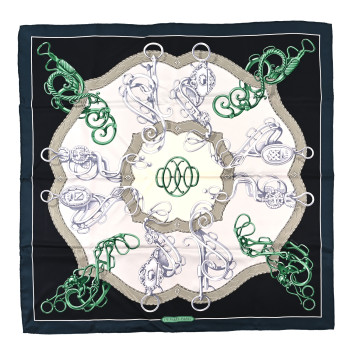 HERMES Silk Lift Profile Scarf 90 Vert Black Gris