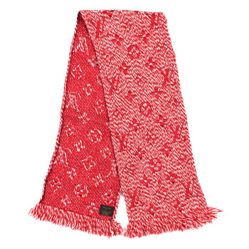 LOUIS VUITTON Wool Silk Logomania Mix Scarf Coquelicot
