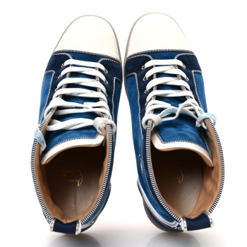 CHRISTIAN LOUBOUTIN Suede Patent Perforated Mens Fun Louis Flat Sneakers 43 Blue