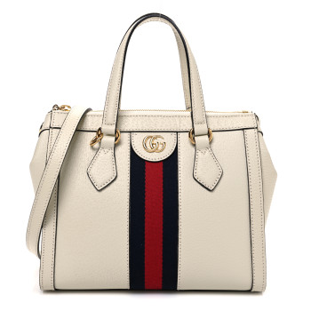 GUCCI Textured Calfskin Web Small Ophidia Tote Bag Mystic White