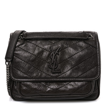 SAINT LAURENT Crinkled Lambskin Matelasse Monogram Baby Niki Chain Satchel Chocolate