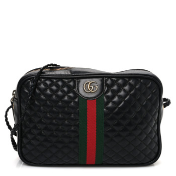 GUCCI Calfskin Web Trapuntata Small GG Shoulder Bag Black