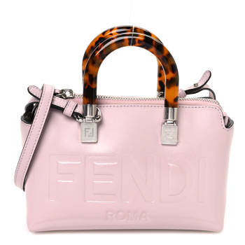 FENDI Vitello King Plexiglass Logo Embossed Mini By The Way Top Handle Boston Bag Soft Berry
