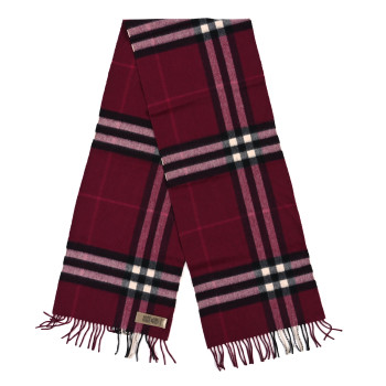 BURBERRY Cashmere House Check Fringe Scarf Dark Pink