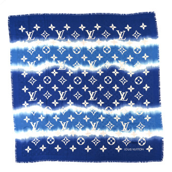 LOUIS VUITTON Wool Silk Monogram Escale Square Scarf Blue