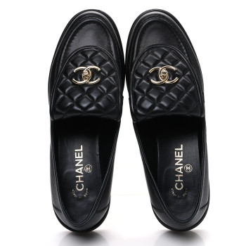 CHANEL Lambskin Quilted CC Turnlock Loafers 41 Black