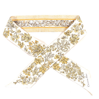 CHRISTIAN DIOR Silk Floral Mitzah Scarf Yellow