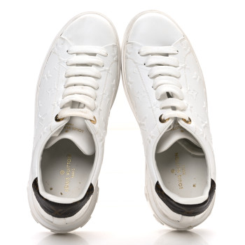 LOUIS VUITTON Lambskin Embossed Monogram Time Out Sneakers 39 White