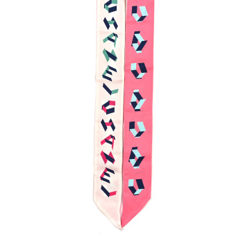 CHANEL Silk Logo Slim Bandeau Scarf Ecru Pink