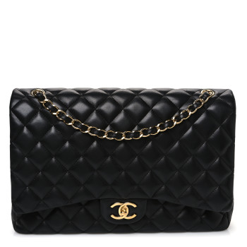 CHANEL Lambskin Quilted Maxi Double Flap Black