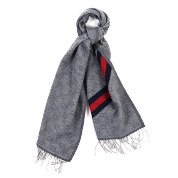 GUCCI Wool Angora Monogram Web New Nikky Scarf Zinc Blue