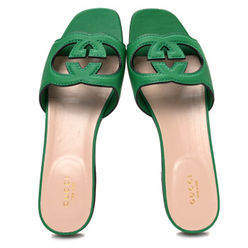 GUCCI Cosmos Softy Calfskin Interlocking G Cut Out Slide Sandals 39 New Shamarock