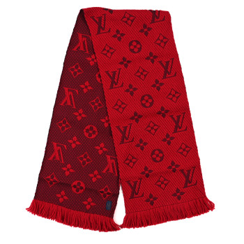 LOUIS VUITTON Wool Silk Logomania Scarf Rubis