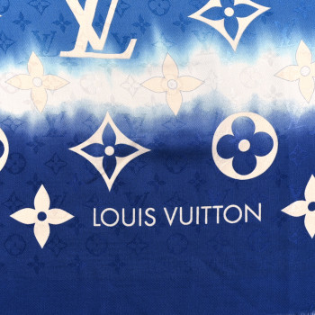 LOUIS VUITTON Wool Silk Monogram Escale Square Scarf Blue
