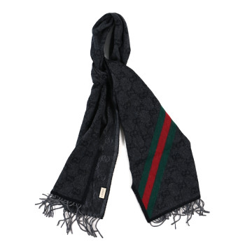 GUCCI Wool Alpaca Monogram Web New Nikky Scarf Grey