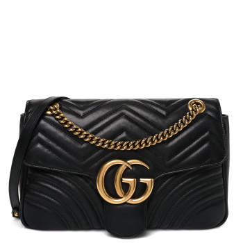 GUCCI Calfskin Matelasse Medium GG Marmont Shoulder Bag Black