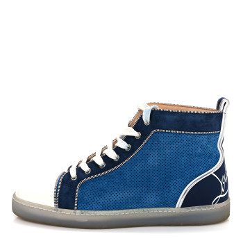 CHRISTIAN LOUBOUTIN Suede Patent Perforated Mens Fun Louis Flat Sneakers 43 Blue