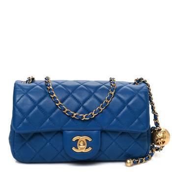 CHANEL Lambskin Quilted Pearl Crush Mini Rectangular Flap Blue