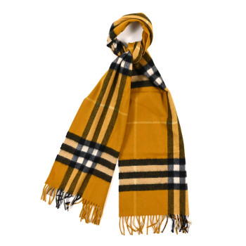 BURBERRY Cashmere House Check Fringe Scarf Yellow
