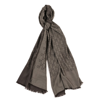 GUCCI Wool Silk GG Monogram GGNat Scarf Rope Dark Brown
