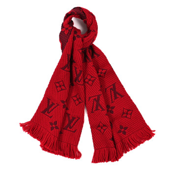LOUIS VUITTON Wool Silk Logomania Scarf Rubis