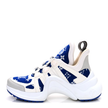 LOUIS VUITTON Jacquard Velvet Monogram LV Archlight Sneakers 37.5 White Blue