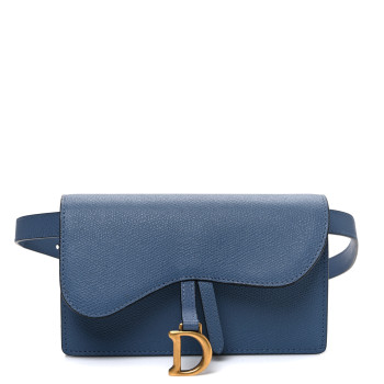 CHRISTIAN DIOR Grained Calfskin Saddle Belt Bag Denim Blue