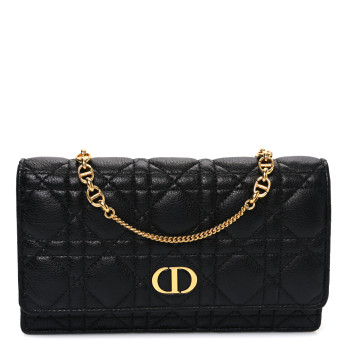 CHRISTIAN DIOR Supple Calfskin Caro Pouch with Chain Black