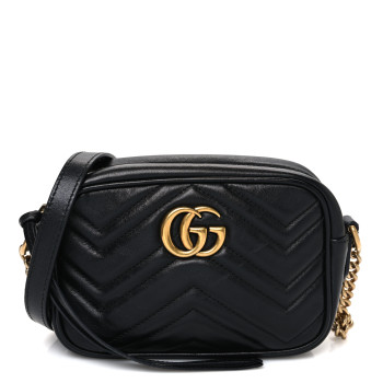 GUCCI Calfskin Matelasse Mini GG Marmont Chain Shoulder Bag Black