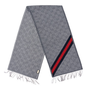 GUCCI Wool Angora Monogram Web New Nikky Scarf Zinc Blue