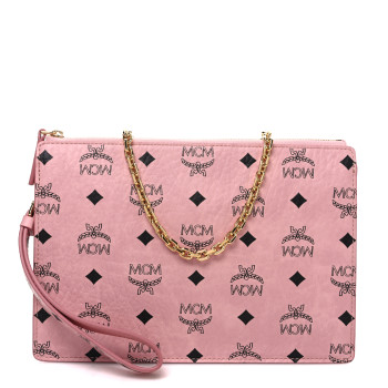 MCM Visetos Aren Wristlet Standing Pouch On Chain Soft Pink