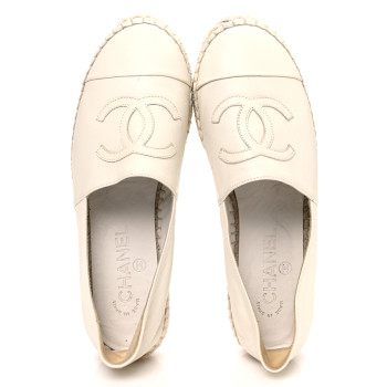 CHANEL Lambskin CC Espadrilles 37 White